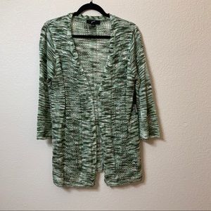gnw women’s green white stripe open front cardigan